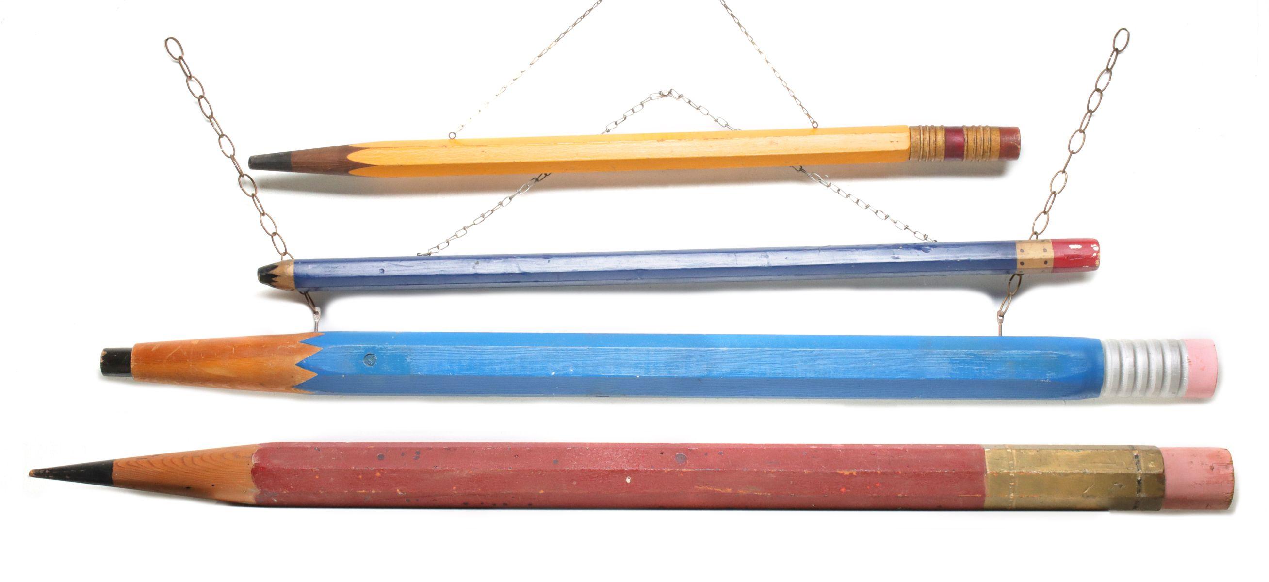 FOUR FOLKY OVERSIZED WOOD PENCILS 42 to 66 INCHES