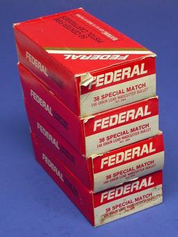 Four 50-Round Boxes of Federal .38 Special Match 148 Gr Lead Wadcutter Ammunition (FHR)