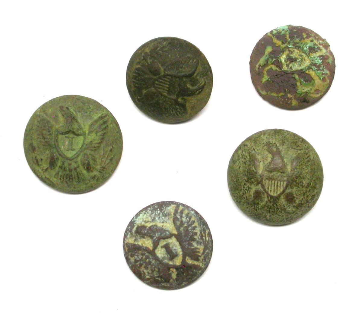 Group Lot of Five Civil War Uniform Buttons (A)