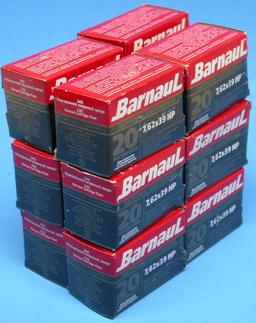 12 20 Rd. Boxes of Russian Barnaul 7.62x39 HP Cartridges (LCC)