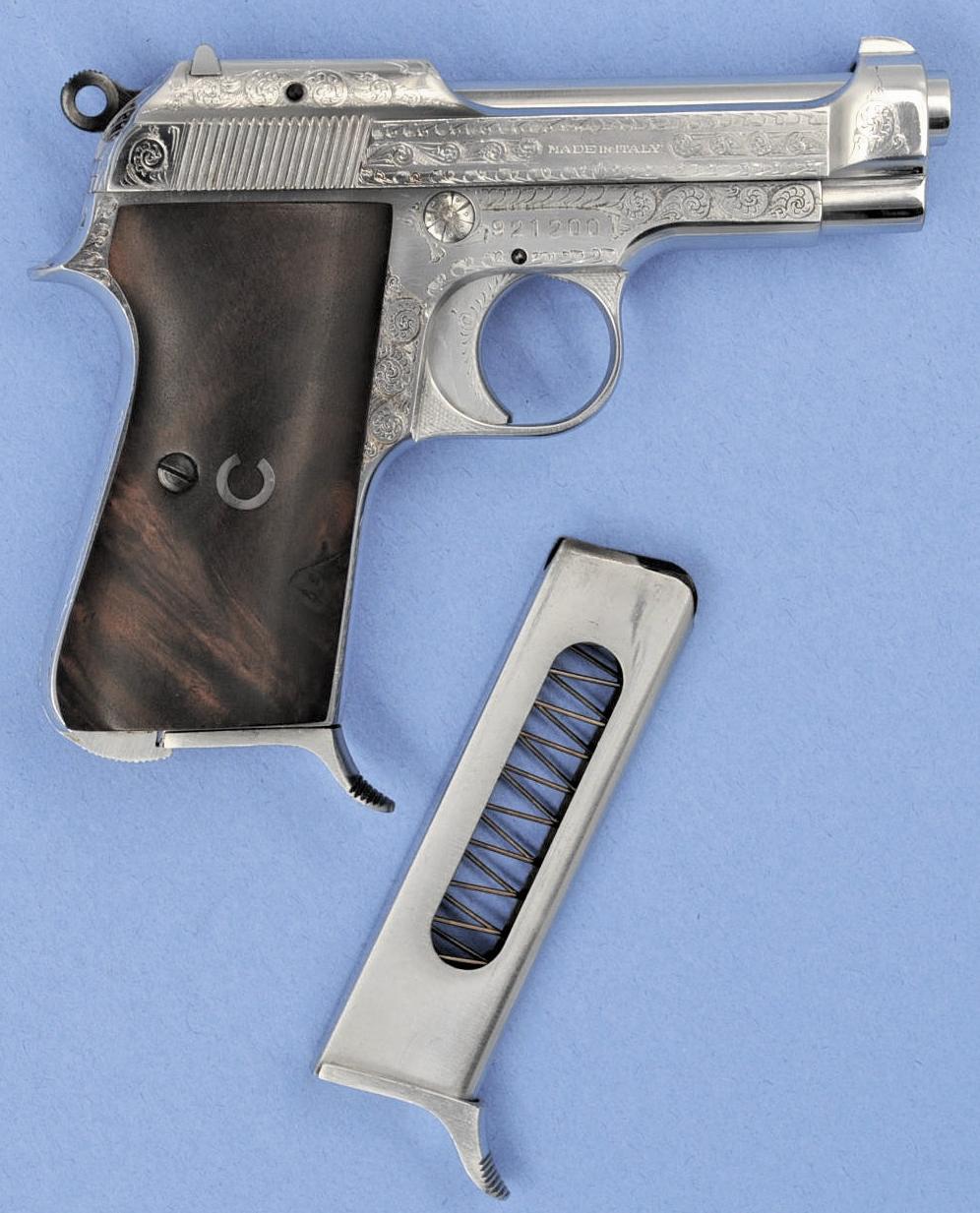 Italian Engraved Beretta M1935 Nickle plated 7.65 Semi-Auto Pistol - FFL # 921200 (LAM 1)