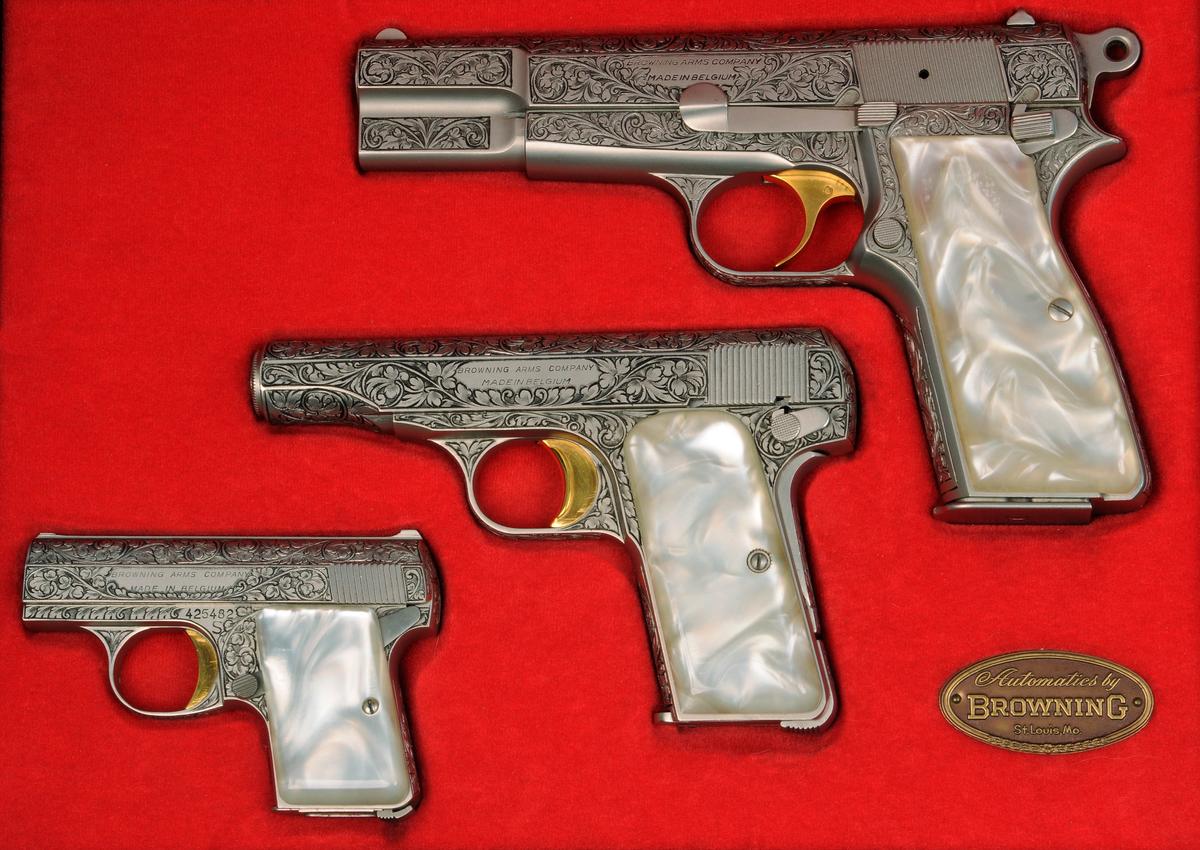 Cased Engraved Browning Renaissance Set of Semi-Auto Pistols - FFL #T213883, 631059, 425482 (RCP1)