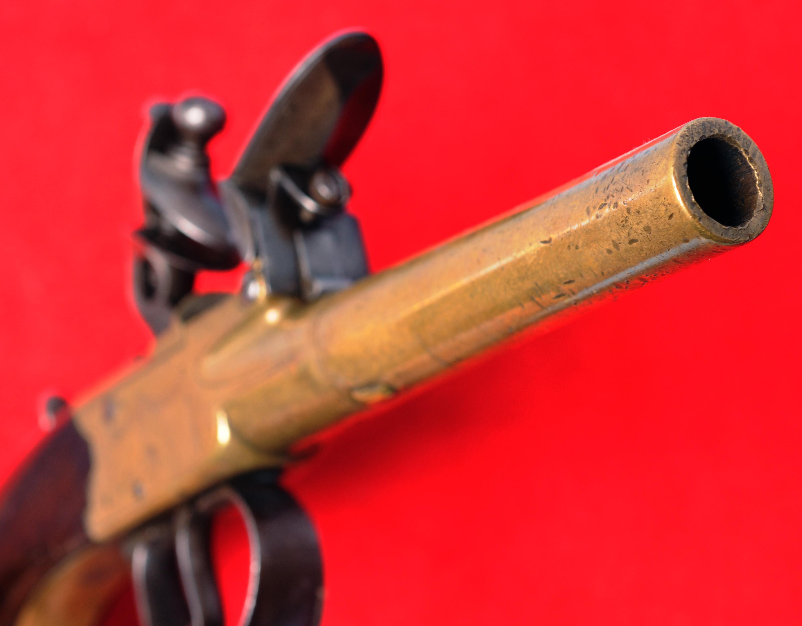 Antique British Brass Barrel .45 Caliber Flintlock Pocket Pistols by I. Parr - no FFL needed (KEN 1)