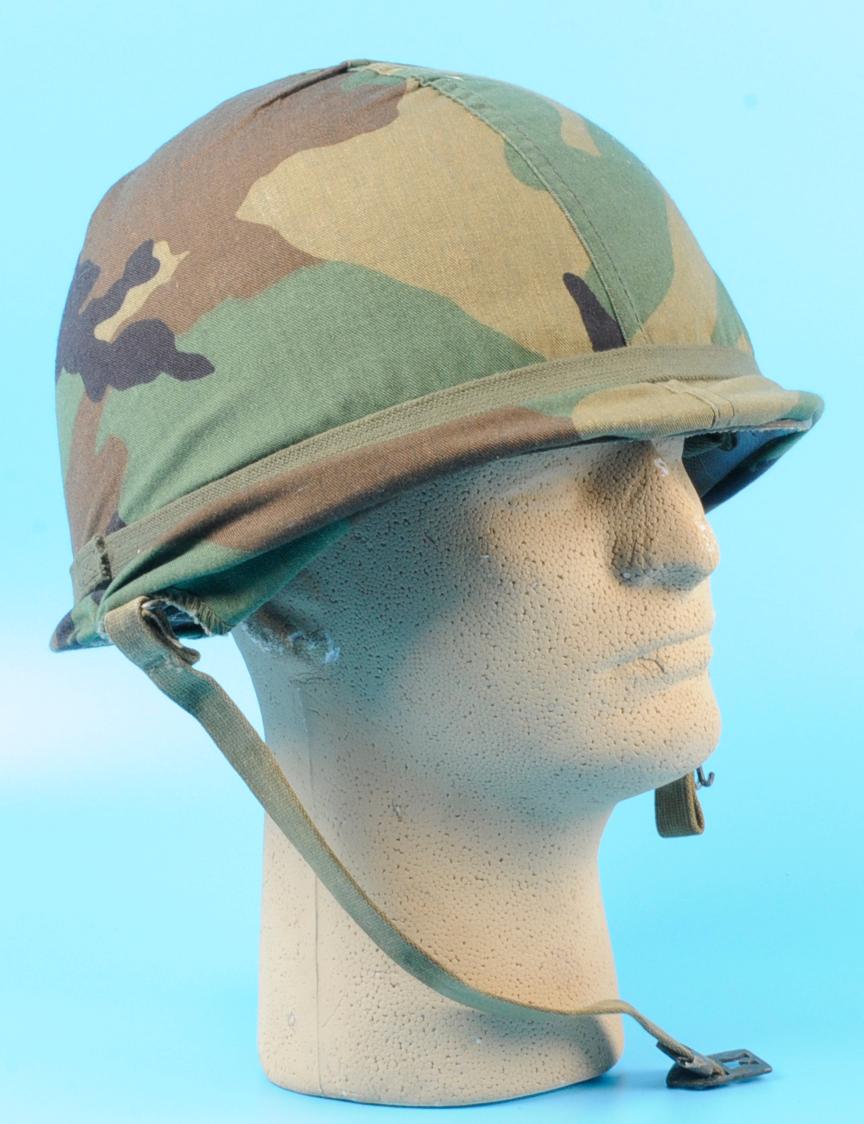 US Military Post-Vietnam War issue M1 Helmet, Liner and Woodland Camo Cover  (GDQ)