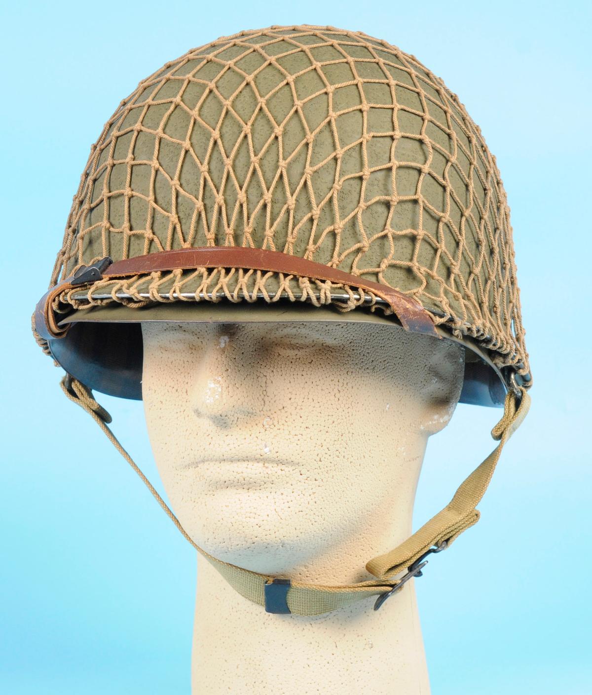 US Military WWII M1 Combat Helmet, Liner, Camo Netting & Chinstrap (SJZ)