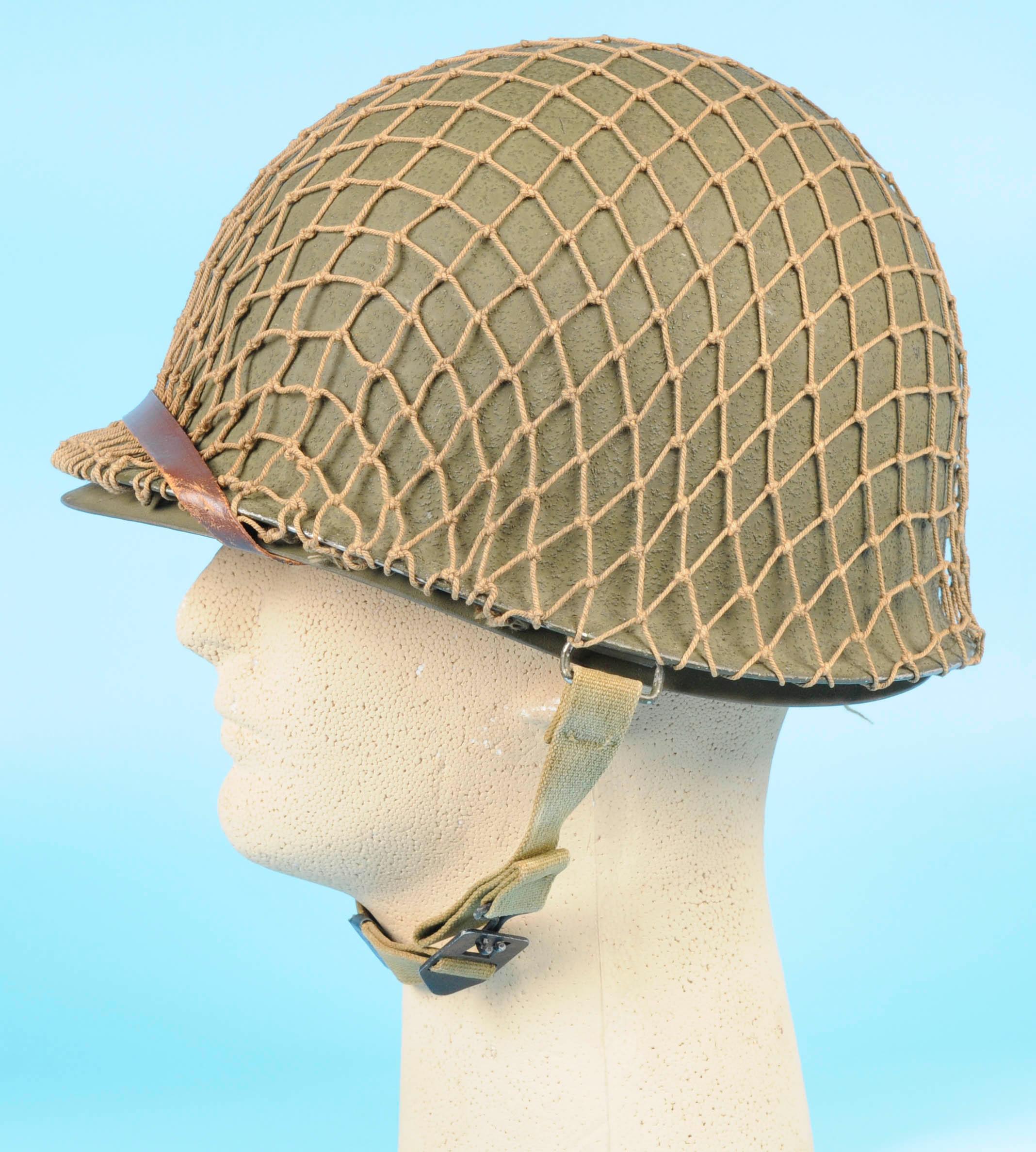 US Military WWII M1 Combat Helmet, Liner, Camo Netting & Chinstrap (SJZ)