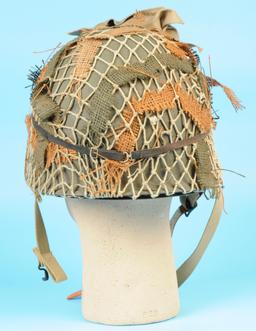 US Army WWII Restored M1C Paratrooper Helmet, Liner, Netting and Chinstrap (SJZ)