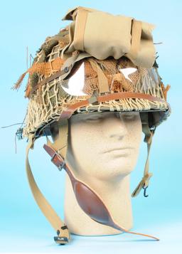 US Army WWII Restored M1C Paratrooper Helmet, Liner, Netting and Chinstrap (SJZ)