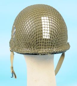 US Army WWII 3rd Division M1 Helmet, Liner, Chinstraps and Camo Netting (SJZ)