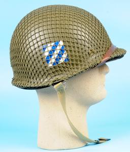 US Army WWII 3rd Division M1 Helmet, Liner, Chinstraps and Camo Netting (SJZ)