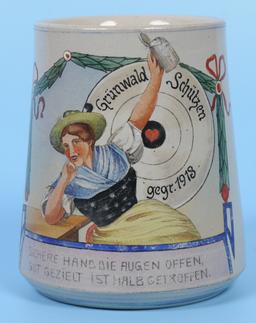 Nice Stoneware German Early Shooting Competition Beer Stein Mug (MOS)