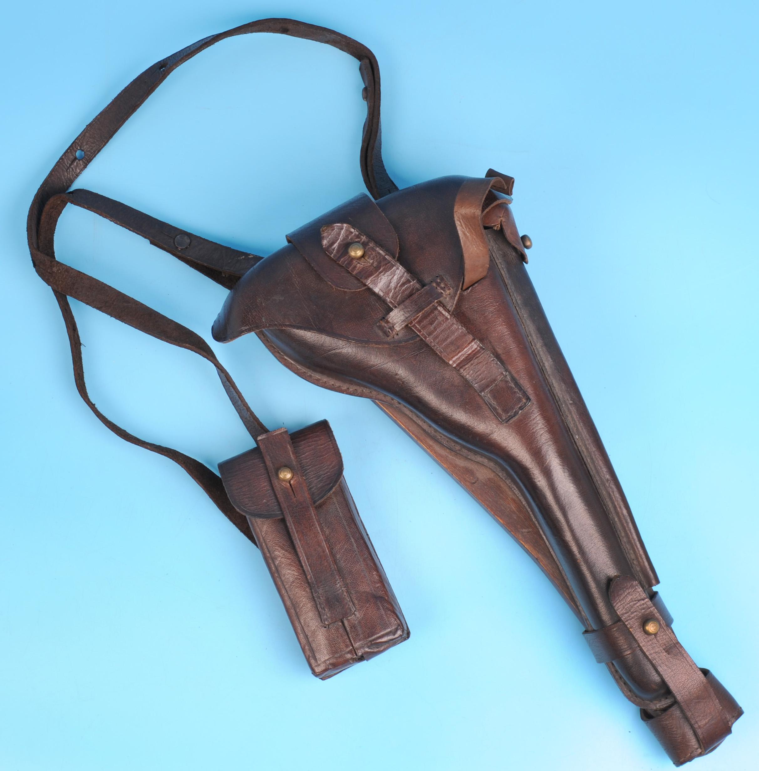 German WWI Era Original P08 Artillery Luger Leather Shoulder Holster (RBX)