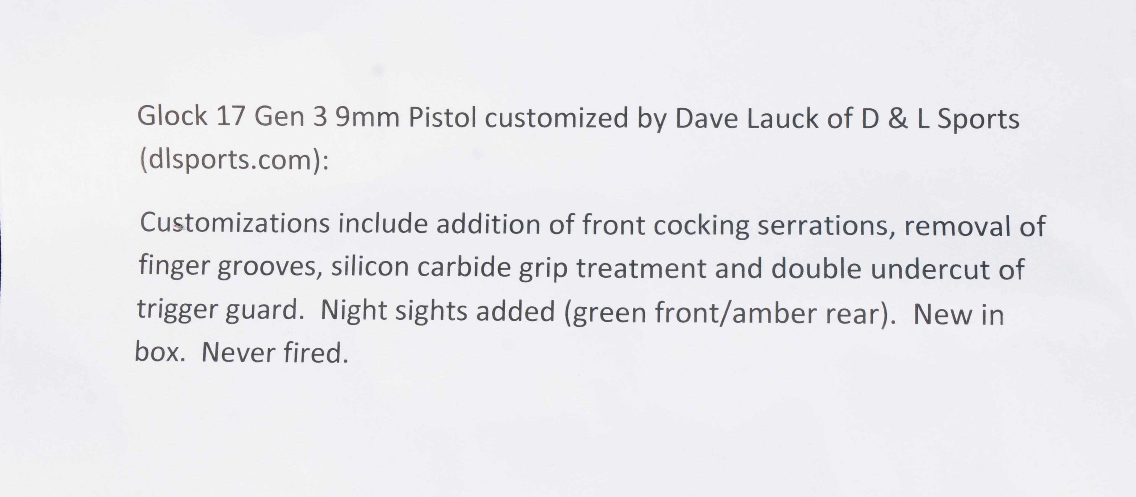 Dave Lauck Customized Glock 17 Gen 3 9mm Semi-Automatic Pistol - FFL # YCZ474 (ACE 1)