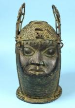 Antique Bronze Rare Oba King Benin Tribal Helmet Mask (WDA)