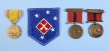 USMC WW2 China service medal and x2 WW2 USMC Enlistment medals/USMC Artillery Patch (JMT)