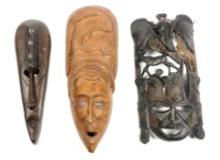 Three Contemporary African Masai & Haiten Tribal Wooden Masks (WDA)
