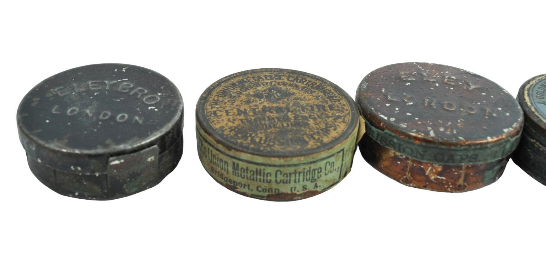 10 nice Antique Percussion Cap Tin Grouping (RM)