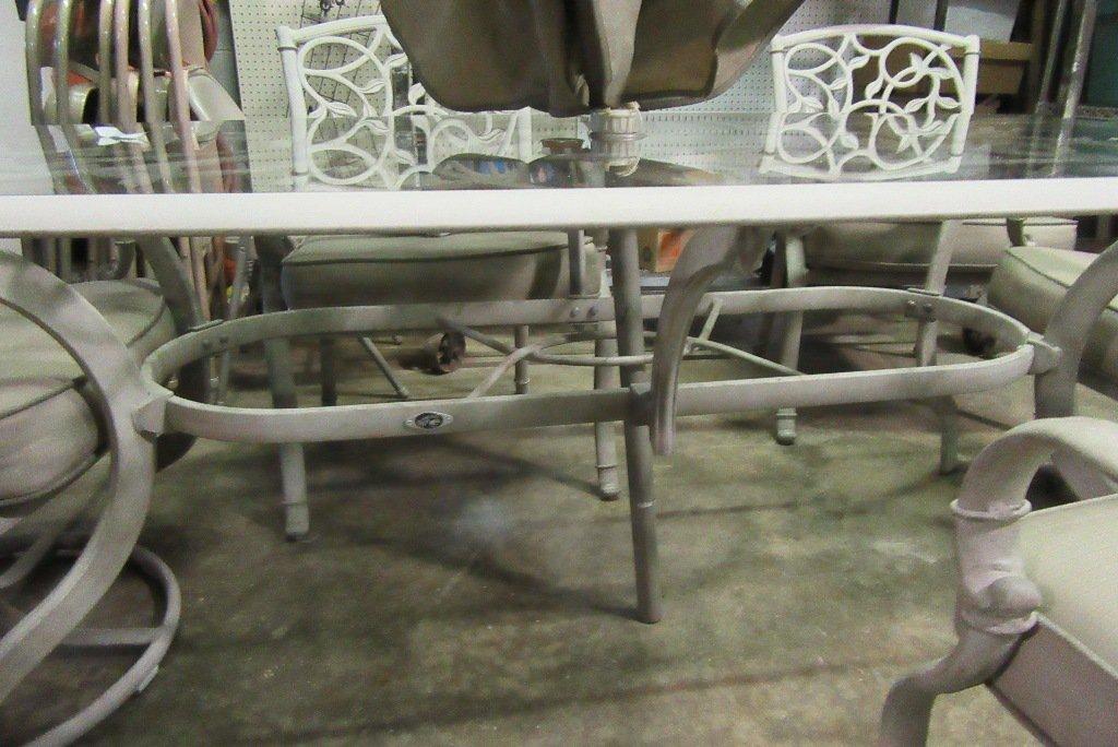 OUTDOOR PATIO SET - TABLE, 6 CHAIRS, 2 SWIVEL, UMBRELLA WITH STAND