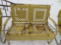 2 METAL OUTDOOR CHAIRS WITH BENCH