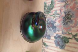 CARNIVAL GLASS APPLE WITH SERPENT PAPERWEIGHT