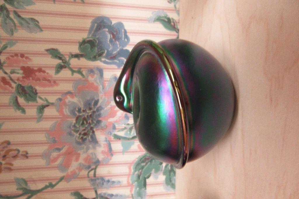 CARNIVAL GLASS APPLE WITH SERPENT PAPERWEIGHT