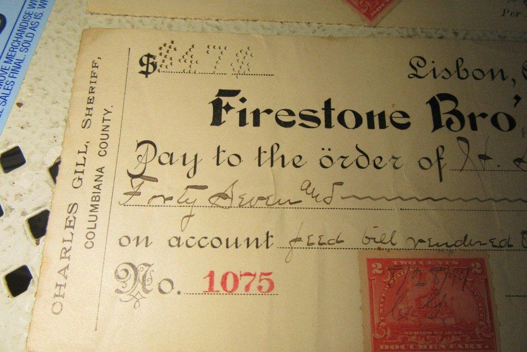 FIRESTONE BROTHERS BANKERS CHECKS DATED 1899