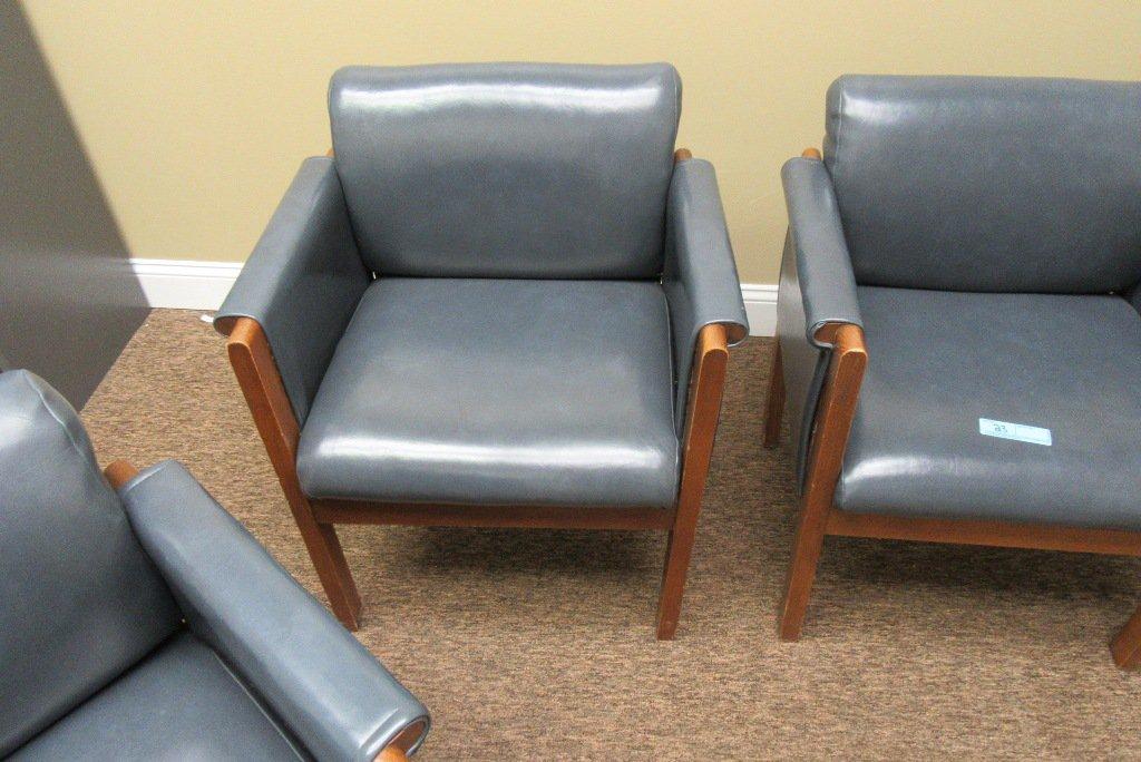 4 LEATHER STYLE WOOD FRAMED CHAIRS