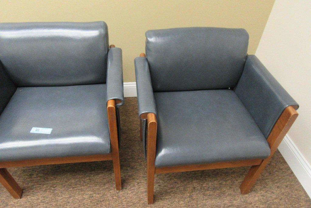 4 LEATHER STYLE WOOD FRAMED CHAIRS