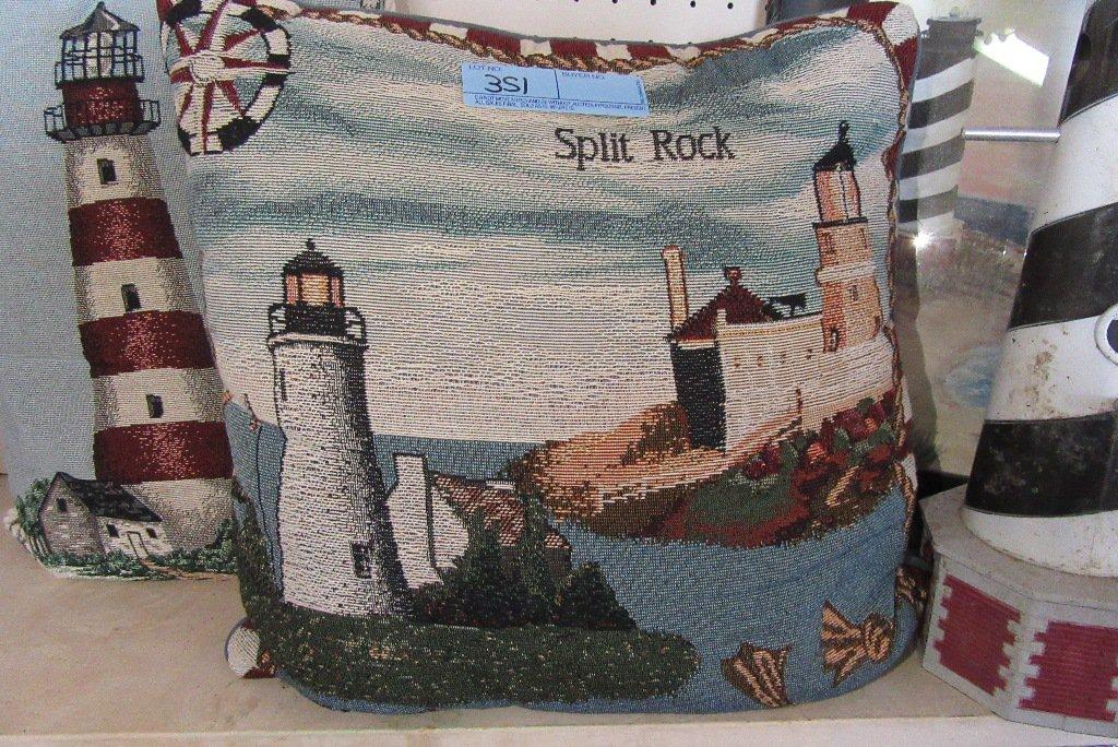 LIGHTHOUSE BIRD FEEDER, PILLOWS AND PICTURE