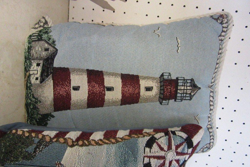 LIGHTHOUSE BIRD FEEDER, PILLOWS AND PICTURE