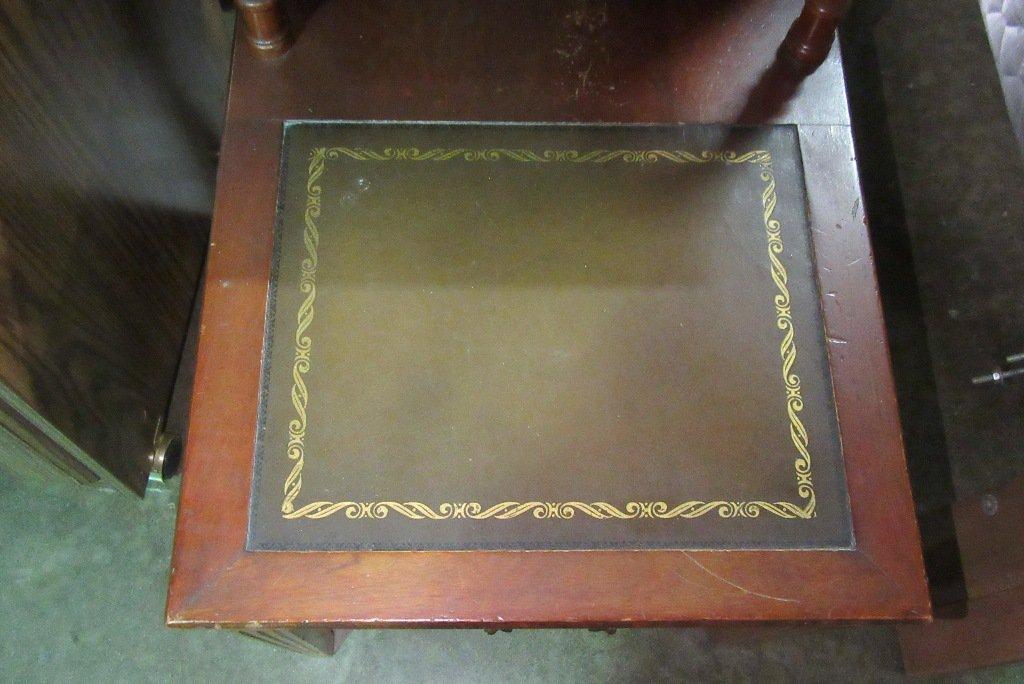 MAHOGANY STEP END TABLE WITH LEATHER TOP