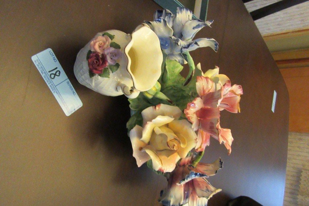 CAPODIMONTE STYLE FLORAL AND VASE, FLORAL CHIPPED AND