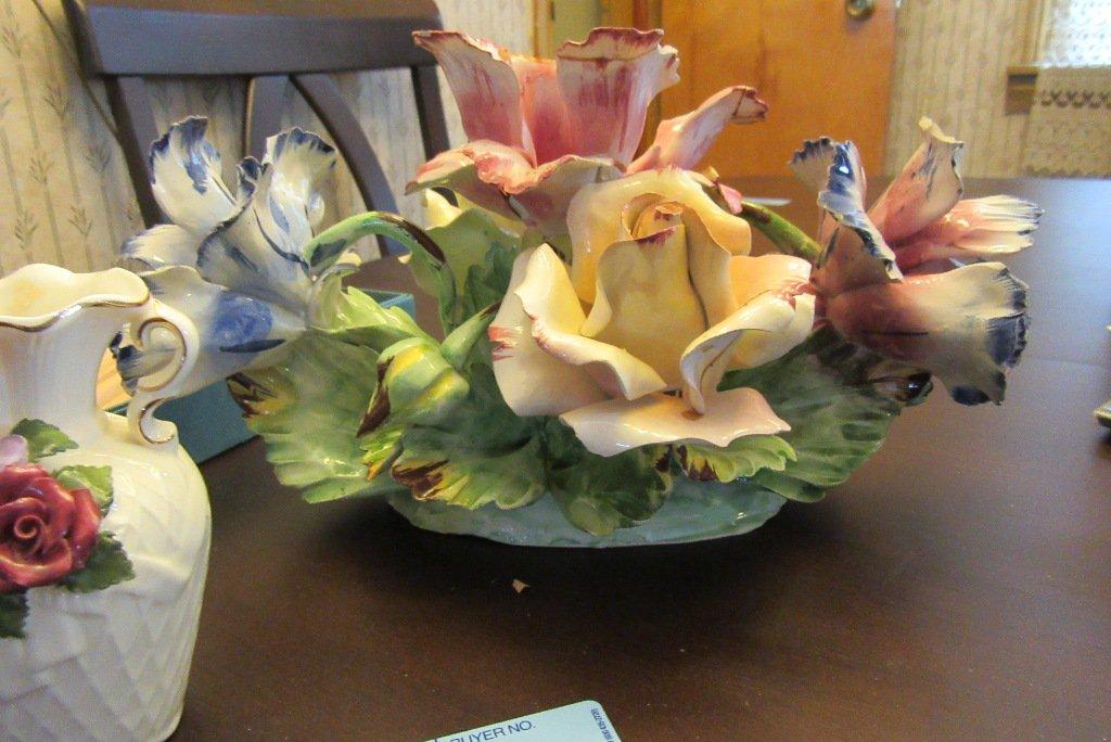 CAPODIMONTE STYLE FLORAL AND VASE, FLORAL CHIPPED AND