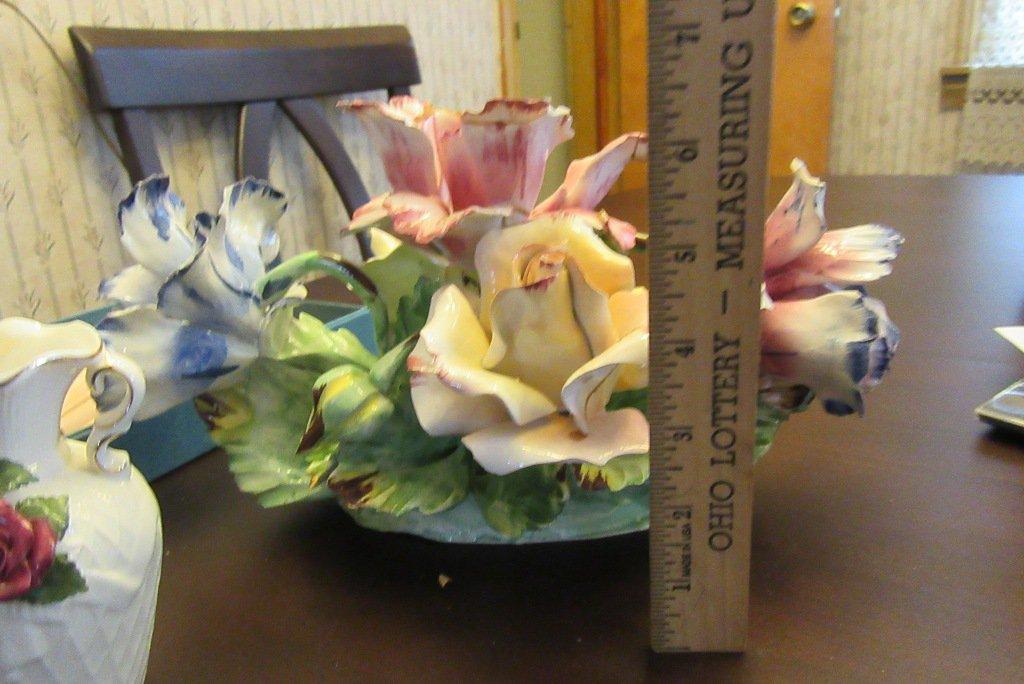 CAPODIMONTE STYLE FLORAL AND VASE, FLORAL CHIPPED AND