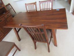 SOLID WOOD 36 BY 72 INCH TABLE AND 6 CHAIRS. MADE IN MALAYSIA