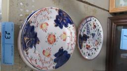 4 VINTAGE PLATES WITH FLOWER & BLUE COLORING