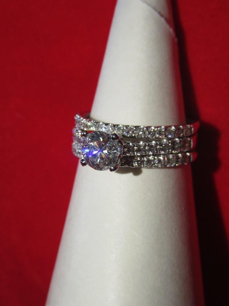 LADIES 18K WHITE GOLD DIAMOND WEDDING SET. CENTER DIAMOND IS APPROX. .91 CT. REPLACEMENT VALUE $9K+