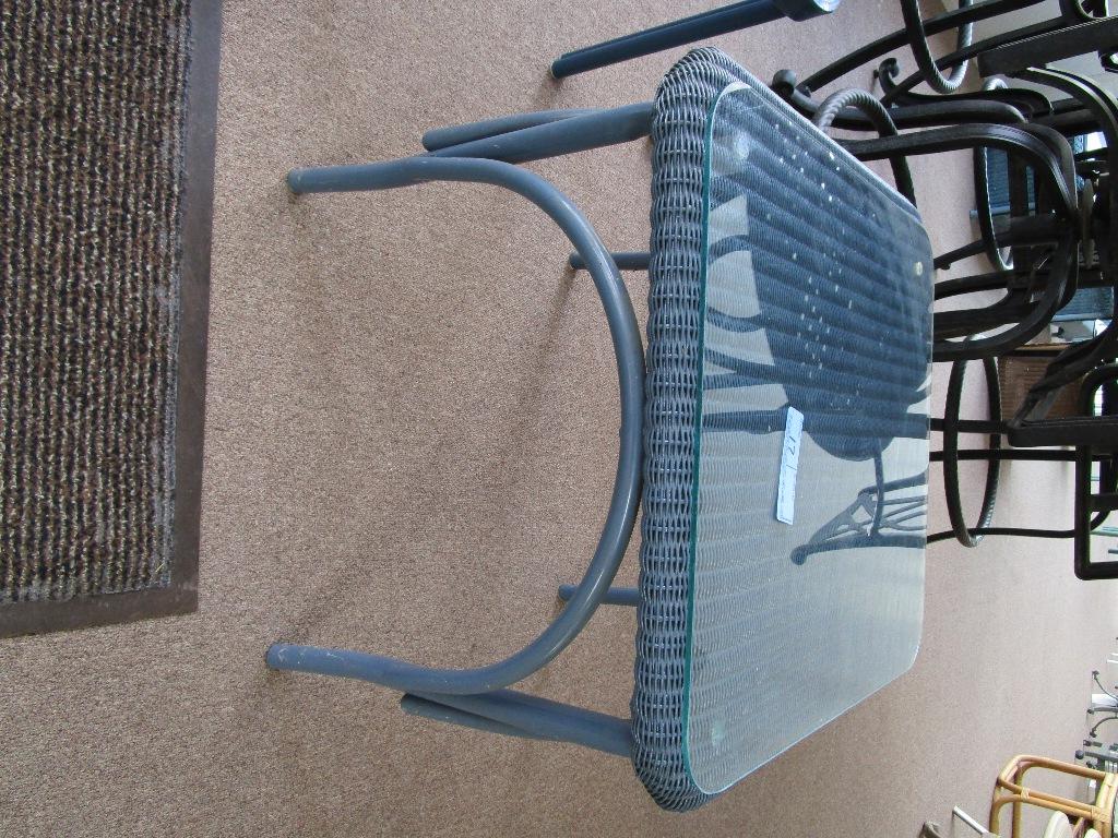 GLASS TOP OVER PLASTIC REED SLATE GRAY TABLE