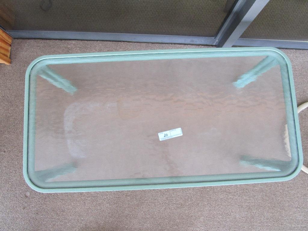 GLASS TOP GREEN FRAME COFFEE TABLE