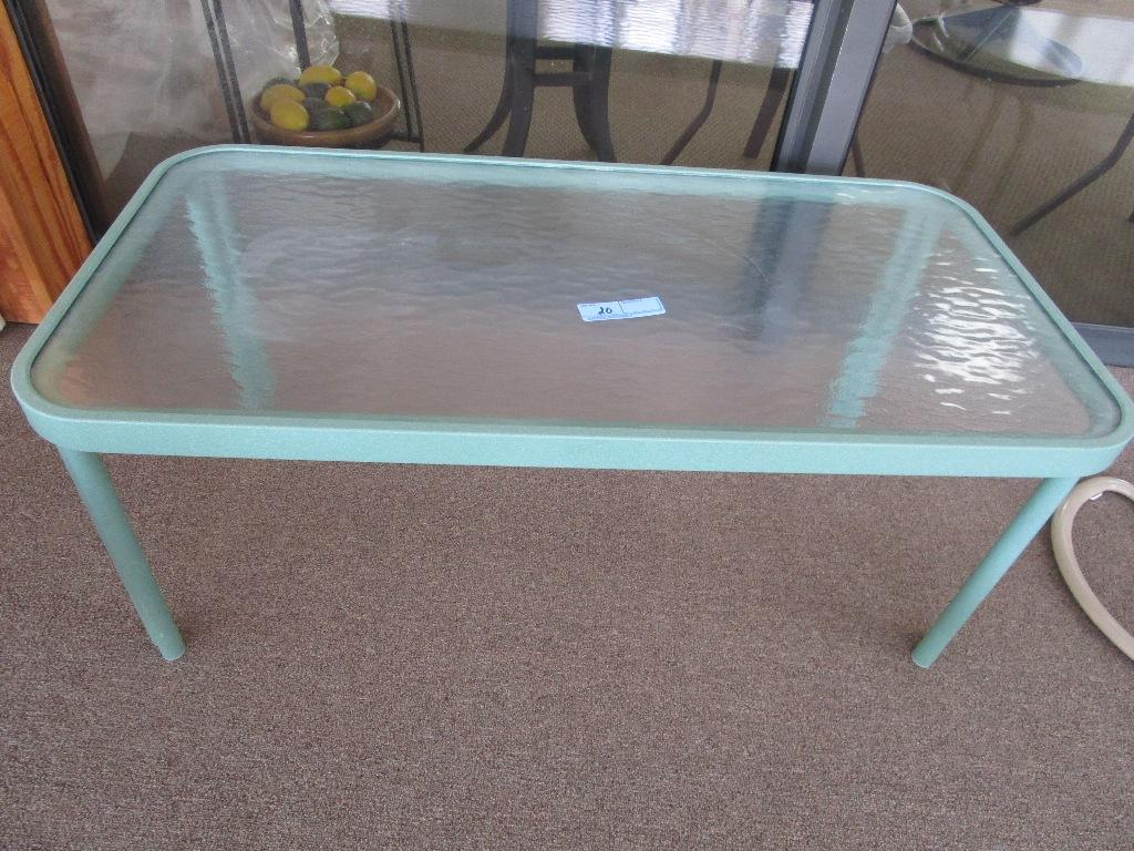 GLASS TOP GREEN FRAME COFFEE TABLE