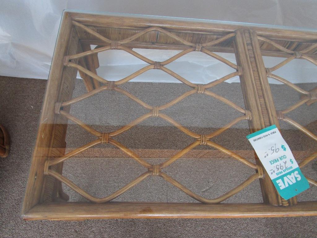 GLASS TOP REED RECTANGULAR COFFEE TABLE