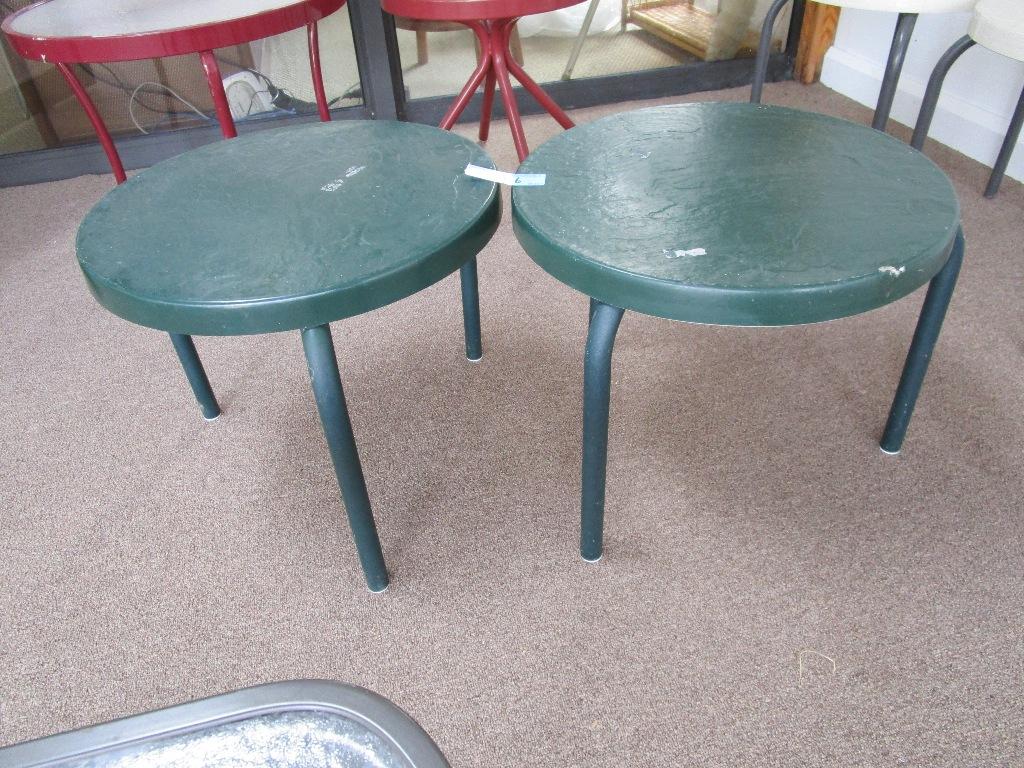 PAIR OF LIGHTWEIGHT GREEN SNACK TABLES