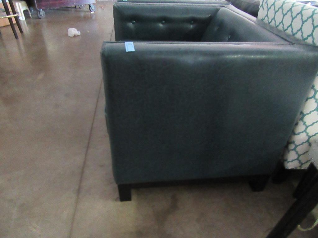 BLUISH GREEN LEATHER LIKE SQUARE HIGH ARM AND BACK CHAIR