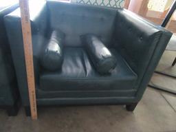 BLUISH GREEN LEATHER LIKE SQUARE HIGH ARM AND BACK CHAIR