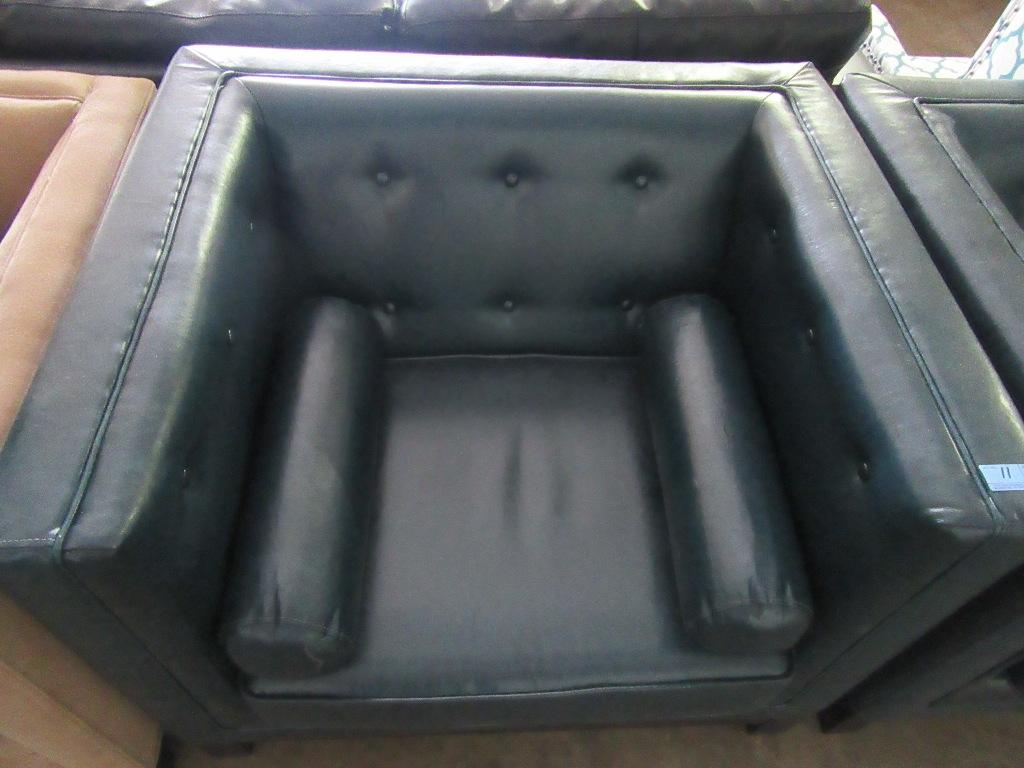 BLUISH GREEN LEATHER LIKE SQUARE HIGH ARM AND BACK CHAIR