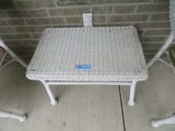 3 PIECE WICKER SET INCLUDING TABLE AND 2 ARMCHAIRS