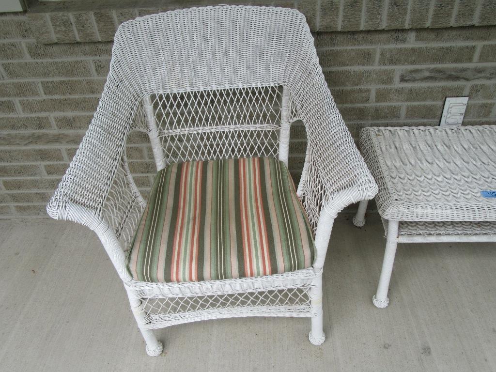 3 PIECE WICKER SET INCLUDING TABLE AND 2 ARMCHAIRS