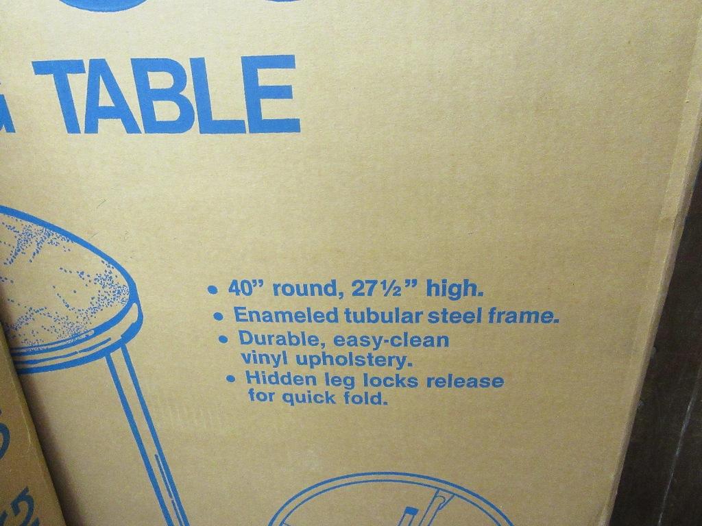 COSTCO 40" ROUND & 27-1/2" HIGH FOLDING TABLE WITH 4 FOLDING CHAIRS