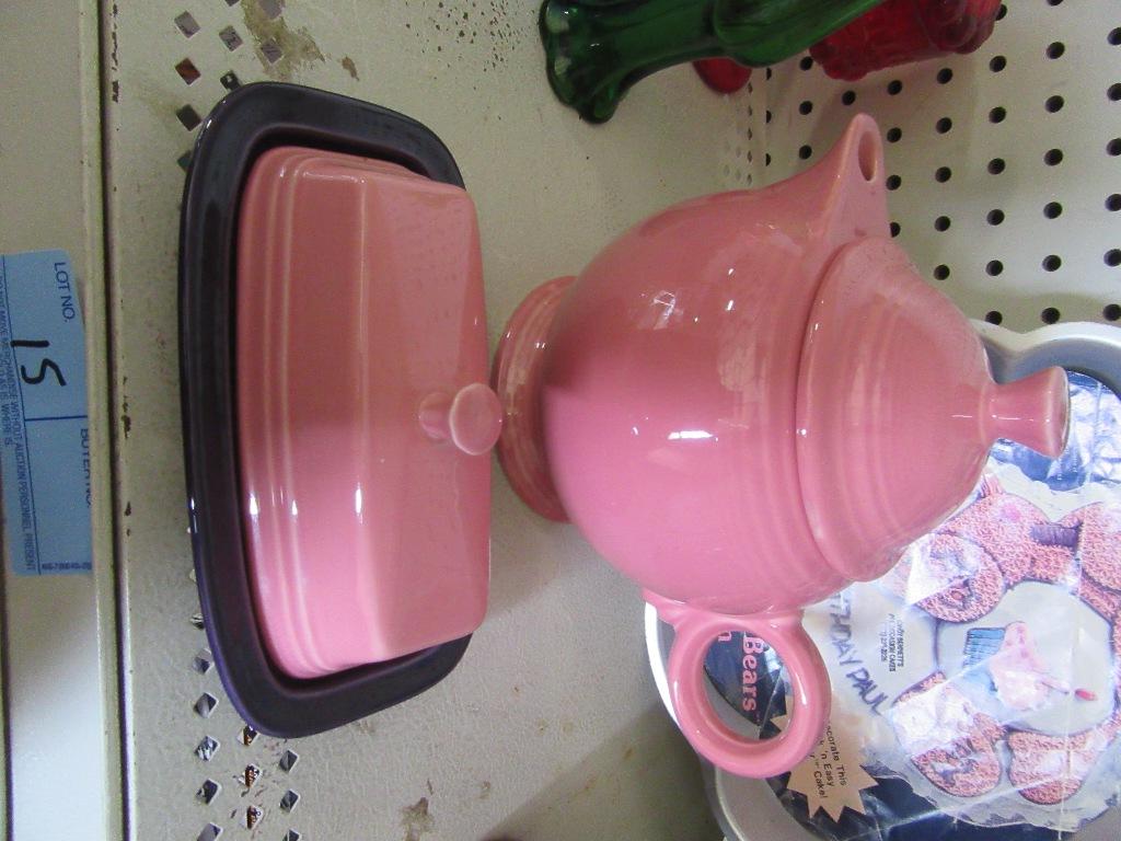 FIESTA BUTTER DISH AND TEAPOT