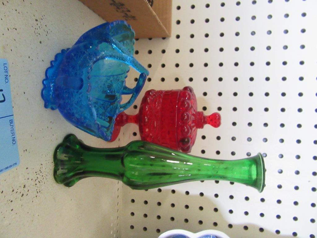 3 ASSORTED COLORED GLASS PIECES